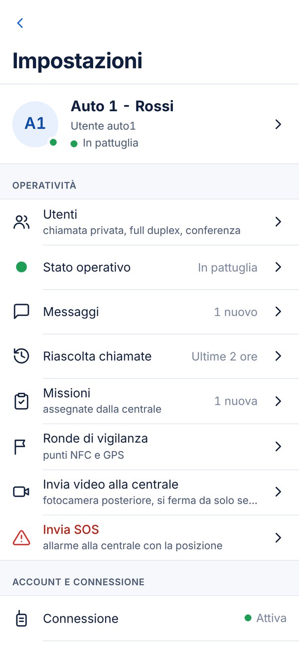 Impostazioni dell'app organizzate per funzione