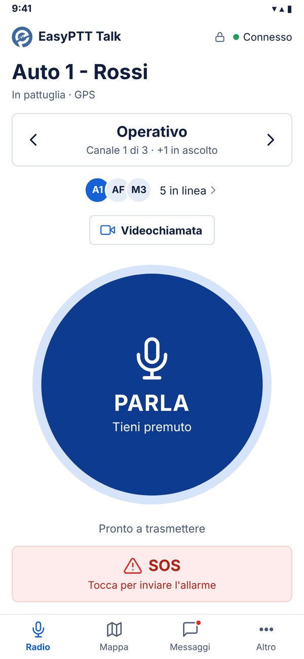 App EasyPTT Talk: tasto PTT e videochiamata alla centrale